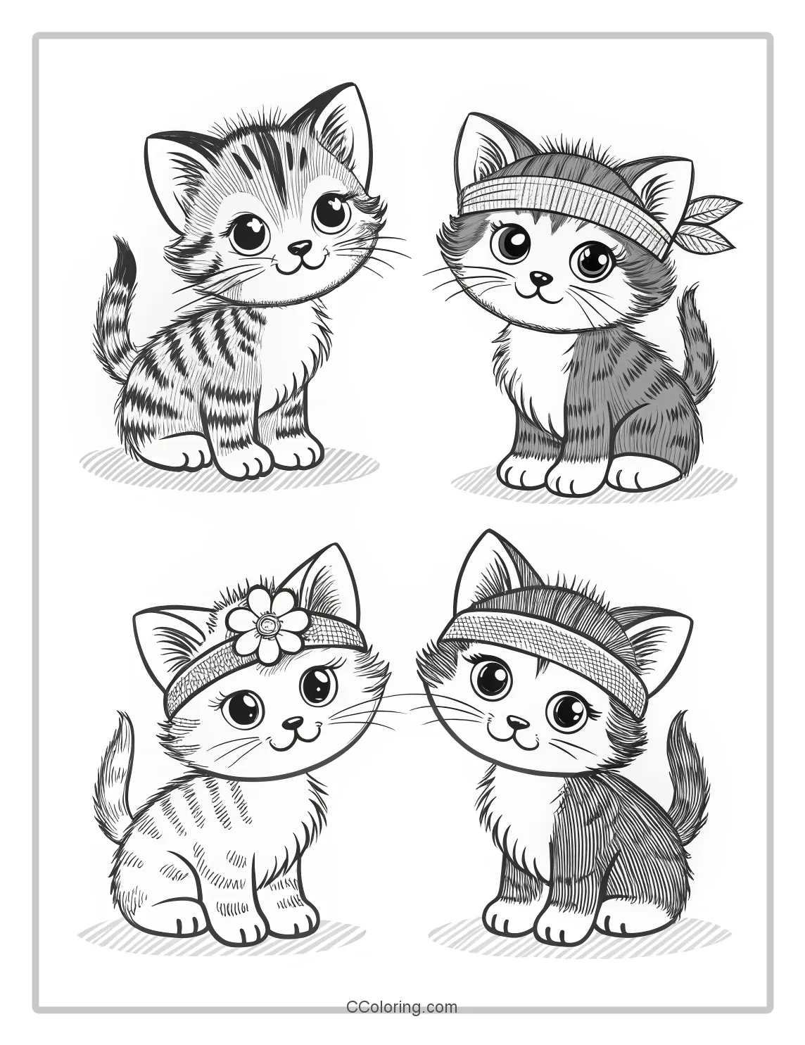 Kitten Coloring Pages with 70s Retro Charm