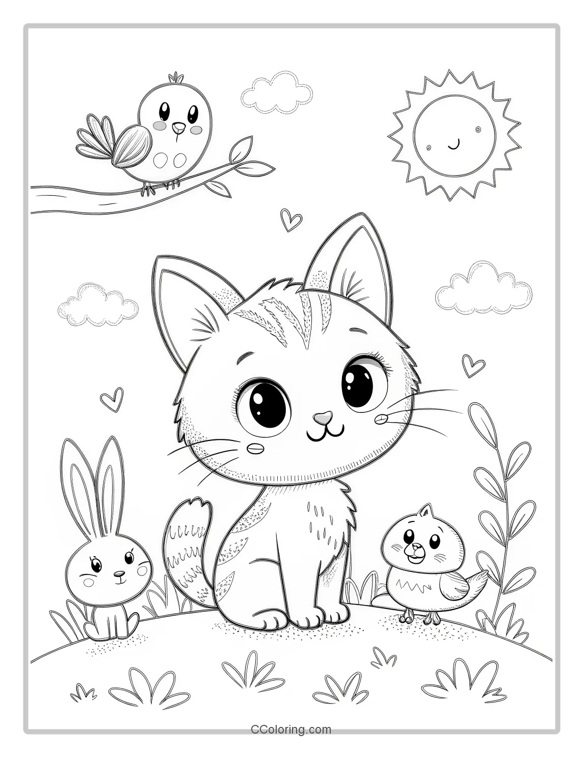 Kitten Coloring Pages with Animal Friends
