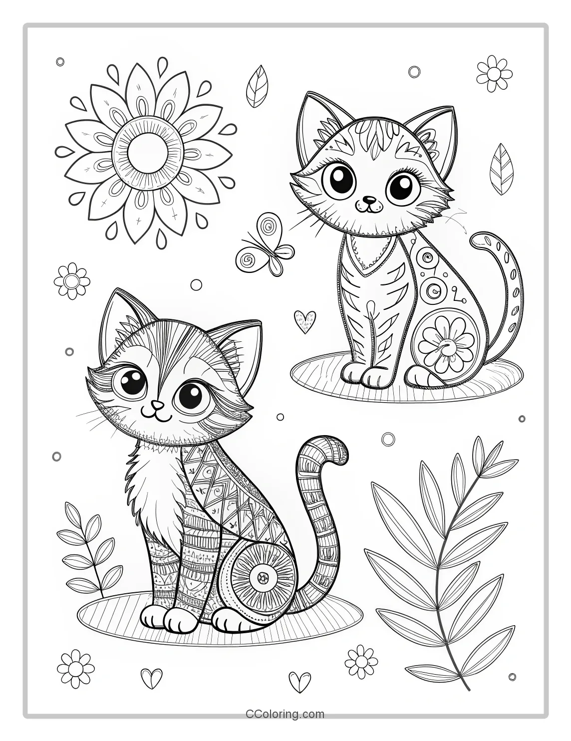 Kitten Coloring Pages with Asymmetric Designs