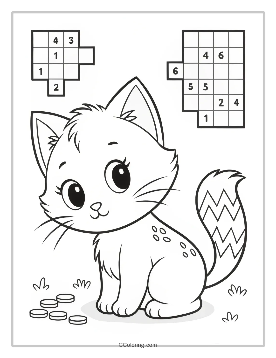 Kitten Coloring Pages with Checkerboard Patterns