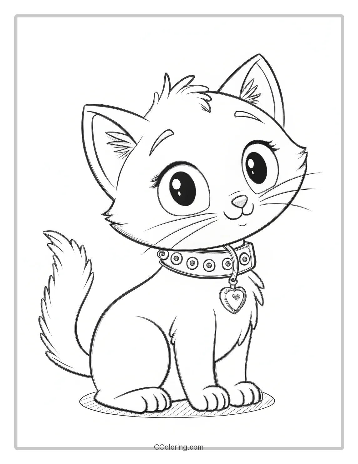 Kitten Coloring Pages with Collared Edges