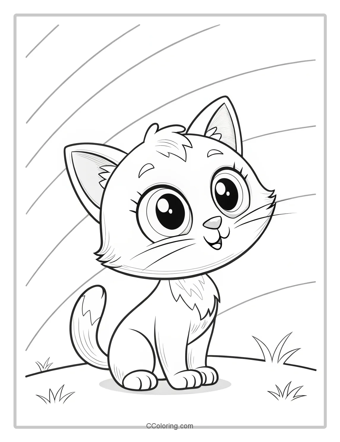 Kitten Coloring Pages with Curved Lines