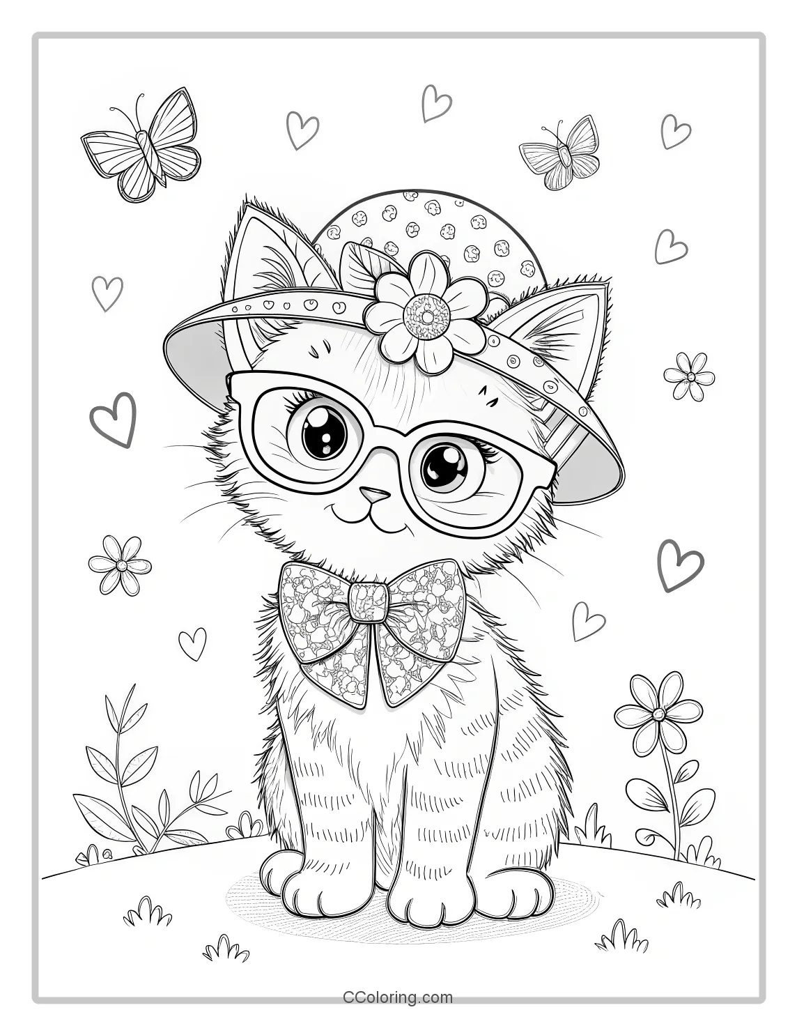 Kitten Coloring Pages with Cute Accessories