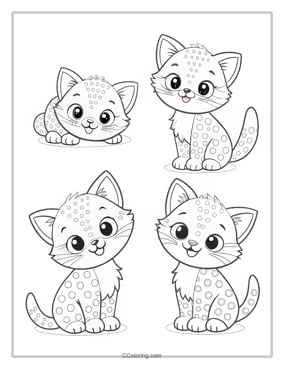 Kitten Coloring Pages with Dot Patterns