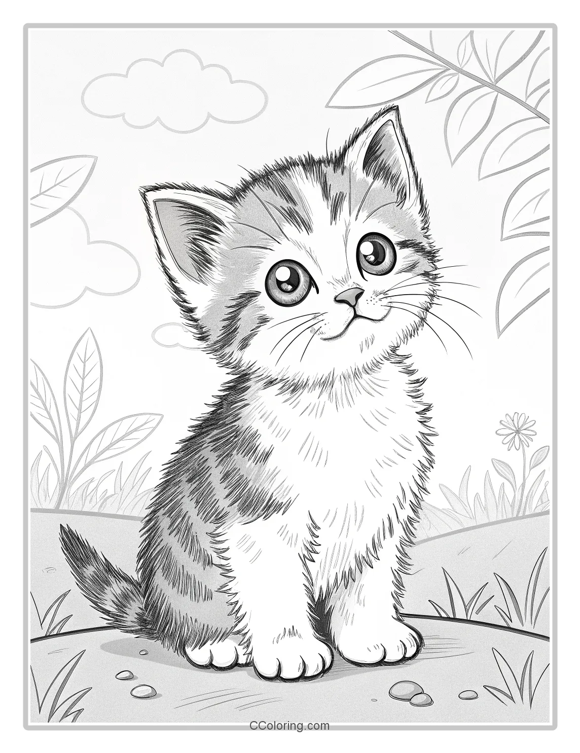 Kitten Coloring Pages with Extreme Color Contrast