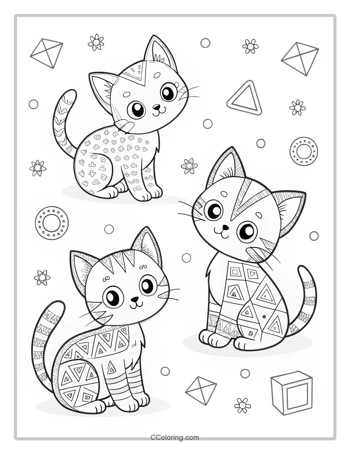 Kitten Coloring Pages with Geometric Patterns