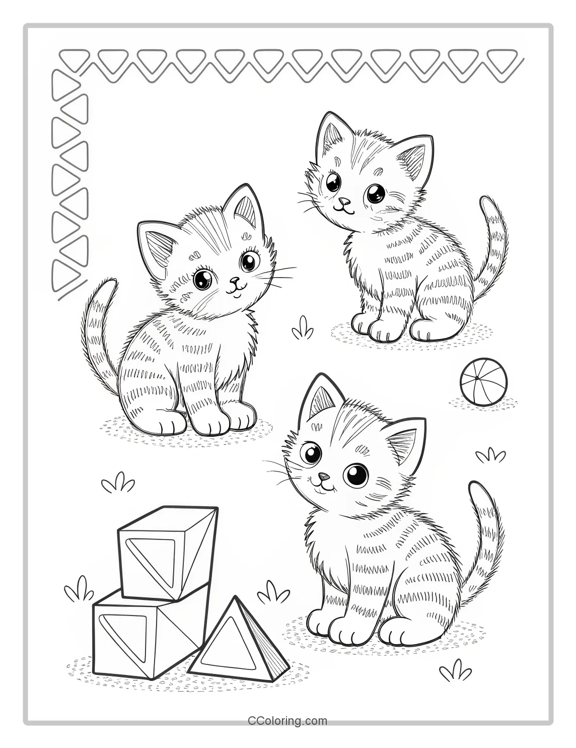 Kitten Coloring Pages with Geometric Shapes