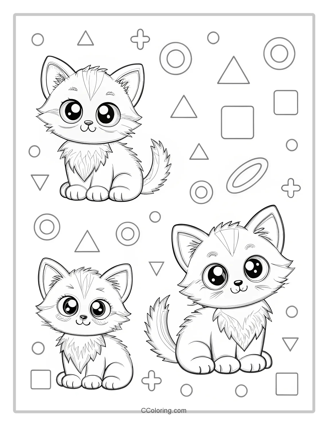 Kitten Coloring Pages with Geometric