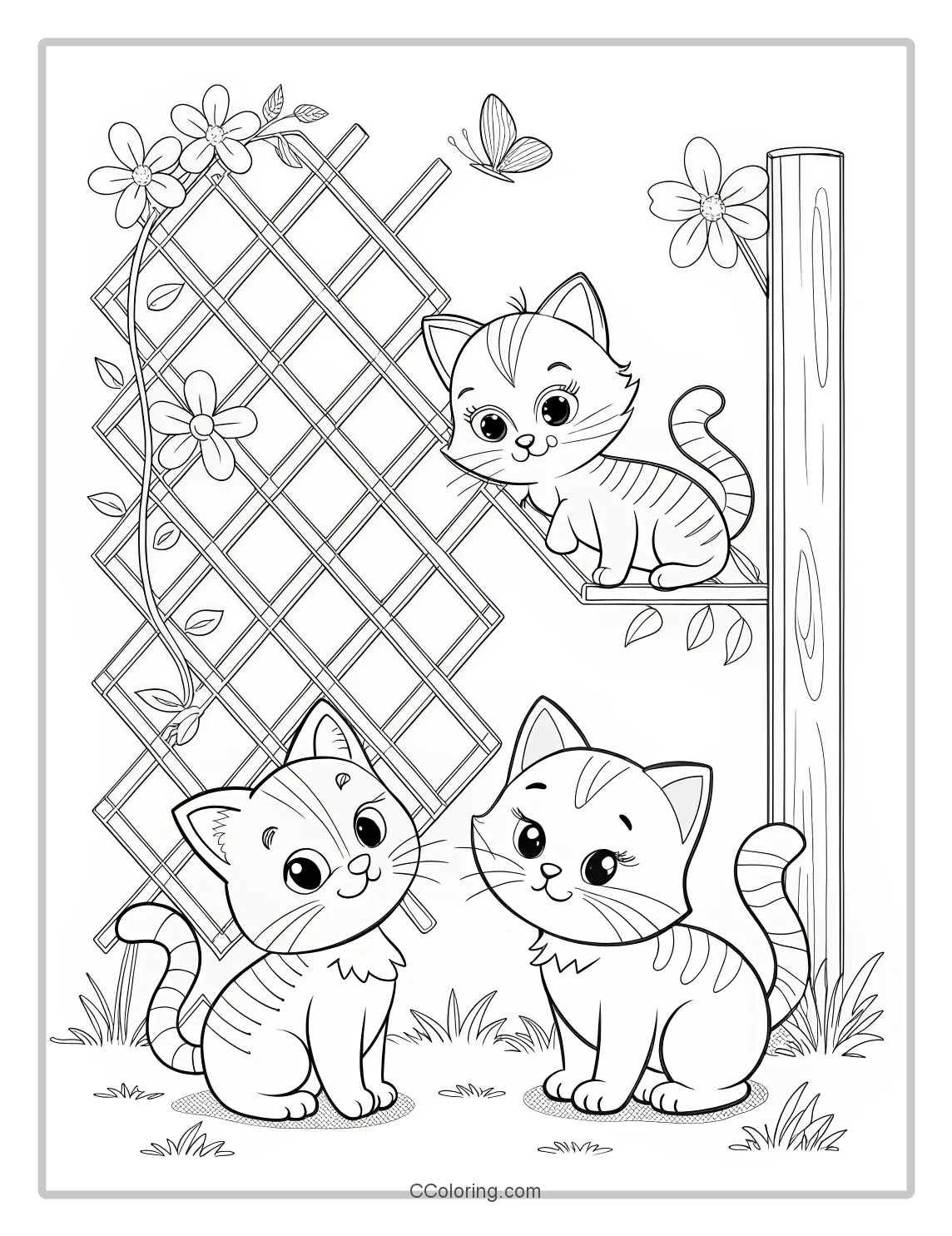 Kitten Coloring Pages with Lattice Cutouts