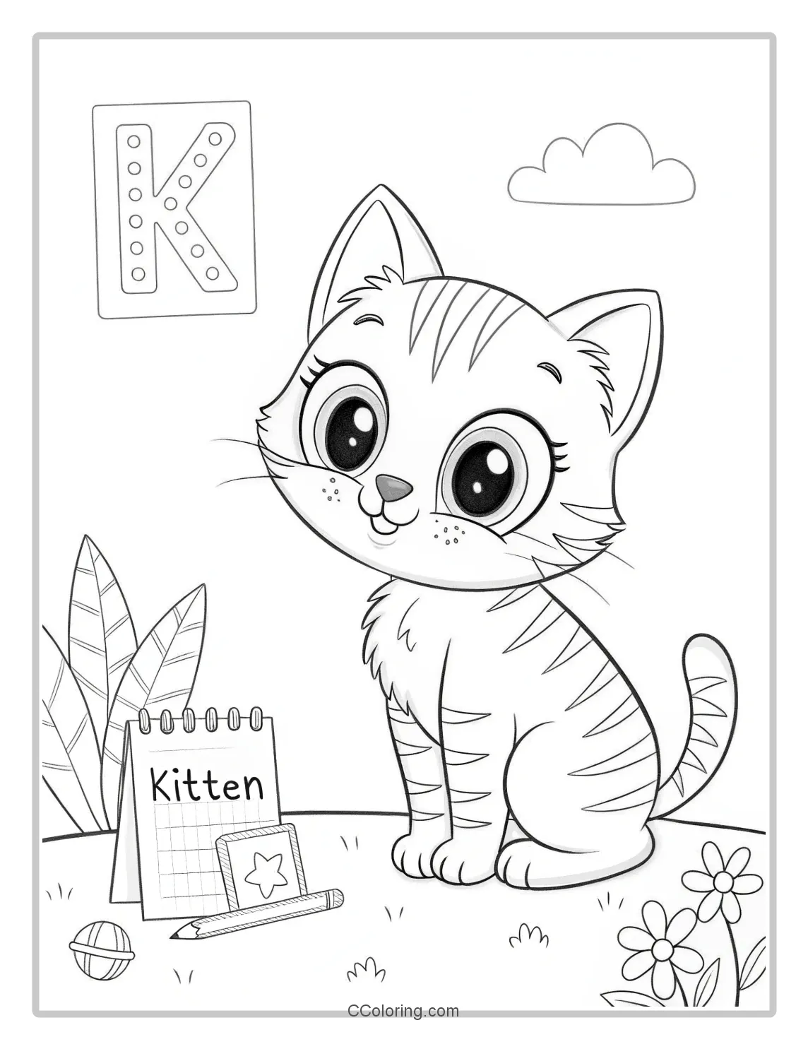 Kitten Coloring Pages with Letter Art