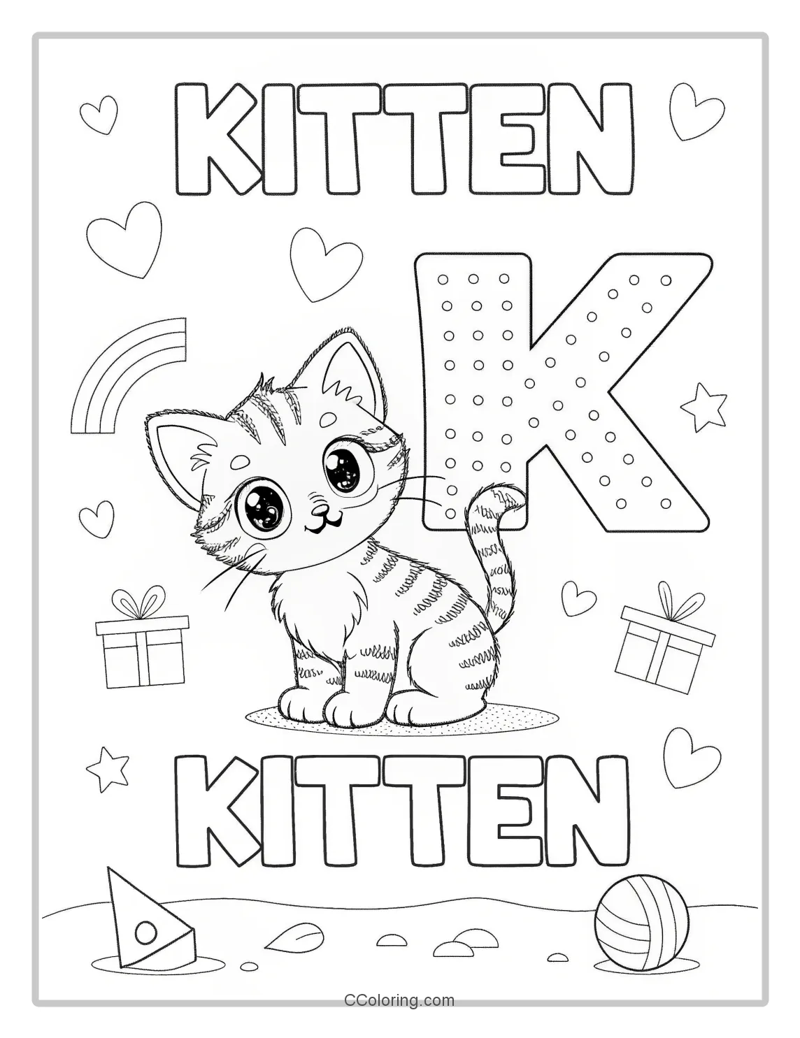 Kitten Coloring Pages with Letter