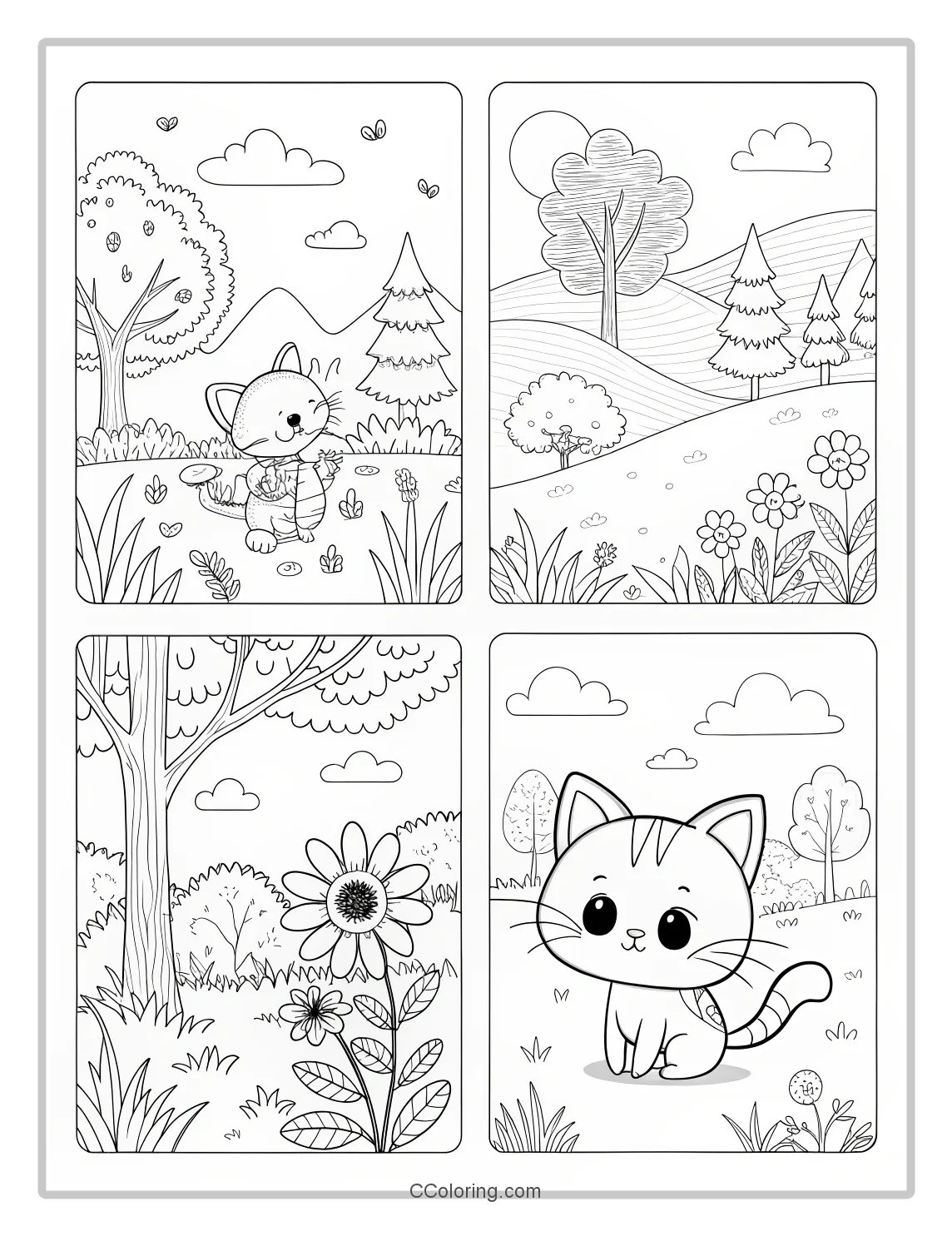 Kitten Coloring Pages with Nature Scenes
