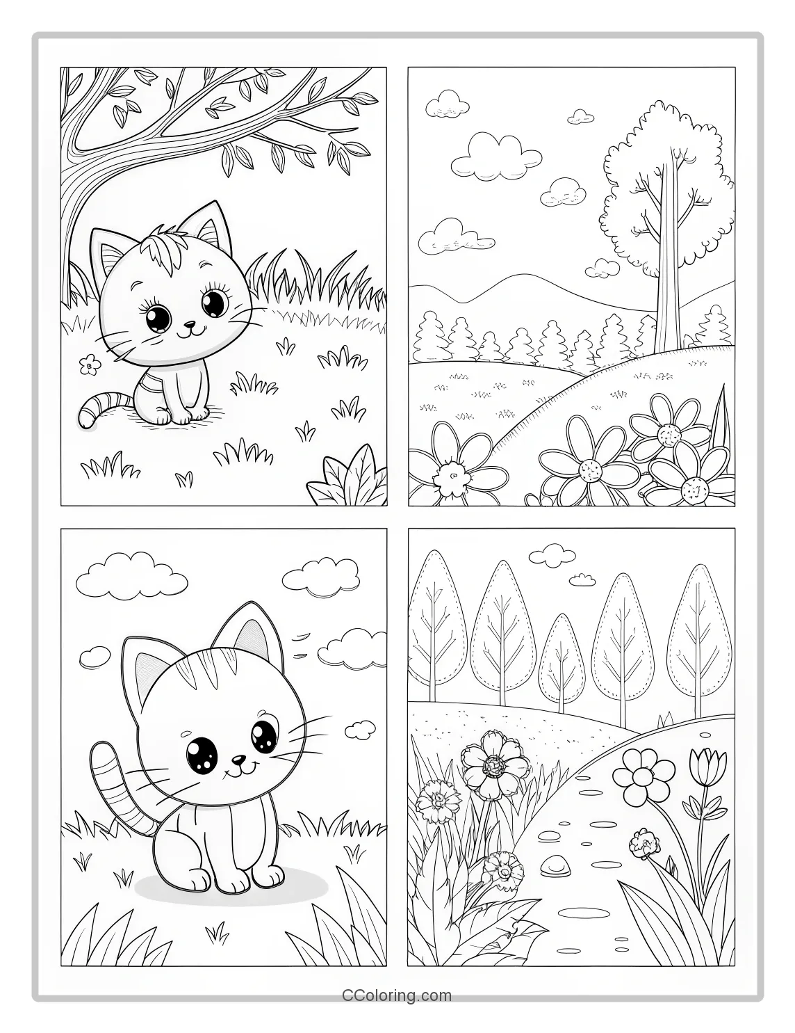 Kitten Coloring Pages with Nature