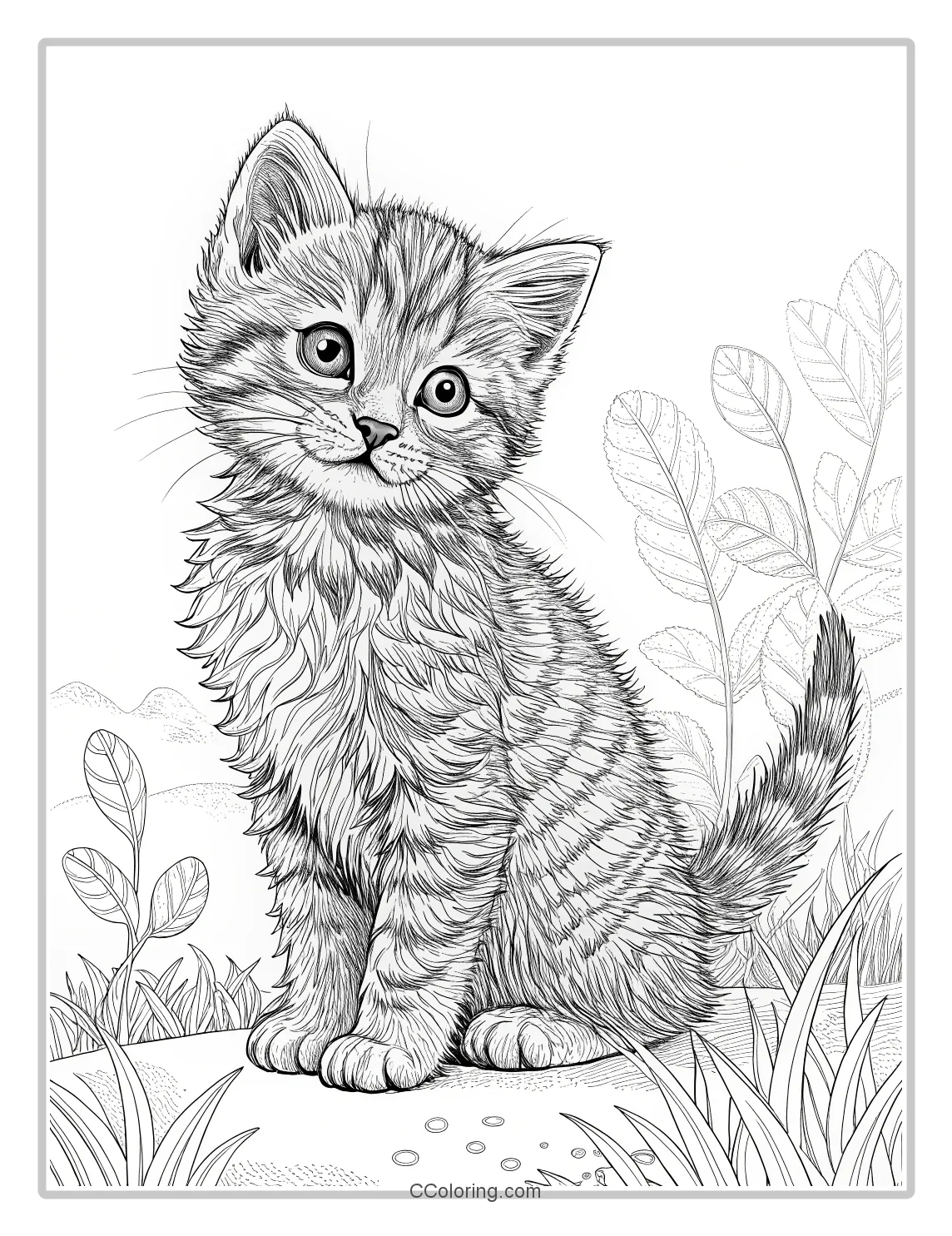 Kitten Coloring Pages with Pleated Textures