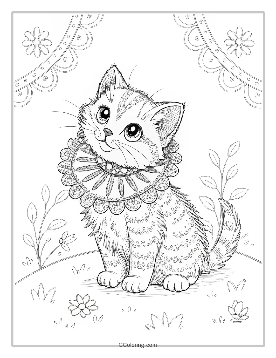 Kitten Coloring Pages with Romantic Ruffles and Lace