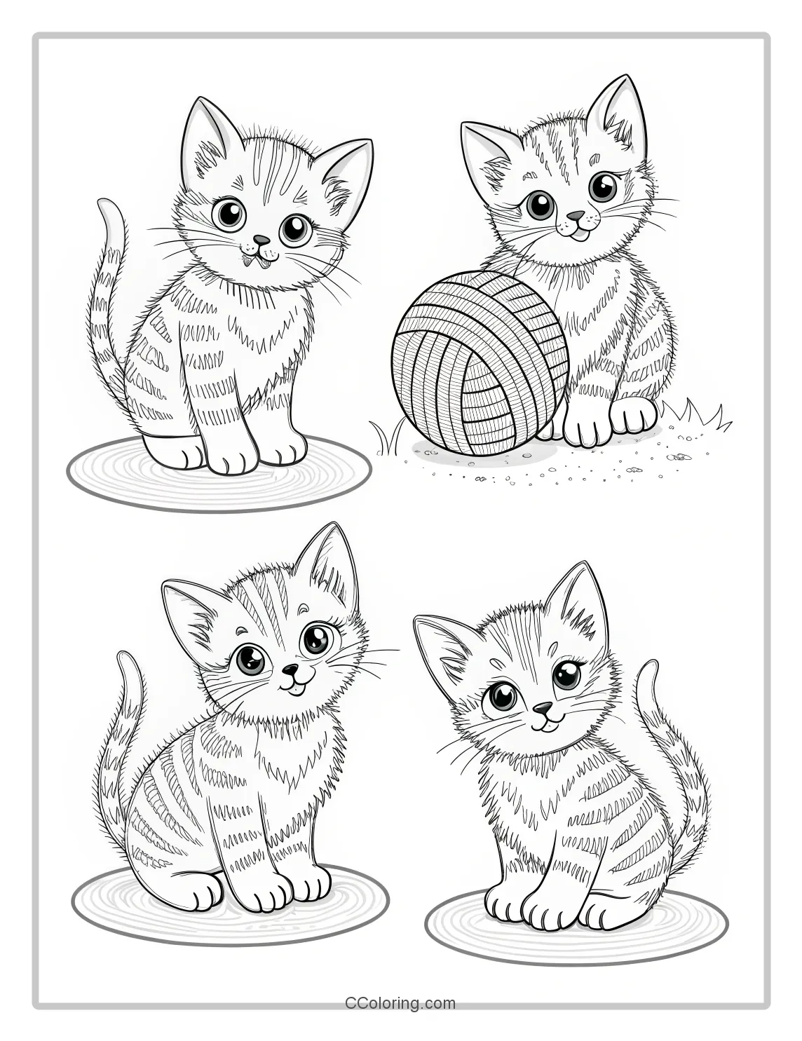 Kitten Coloring Pages with Sculptural Shapes