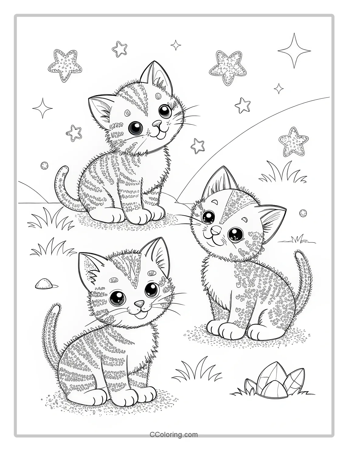 Kitten Coloring Pages with Shiny Sequin Details