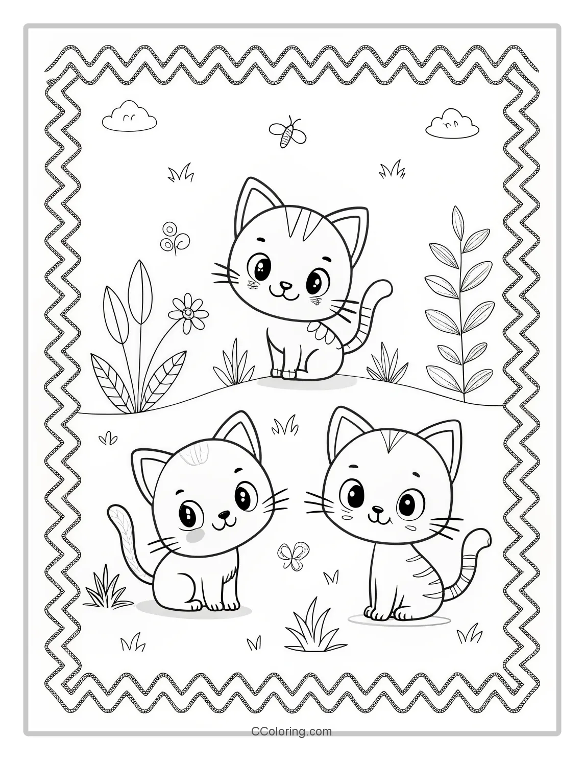 Kitten Coloring Pages with Simple Borders
