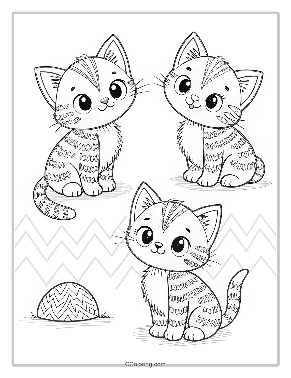 Kitten Coloring Pages with Simple Zigzag Designs