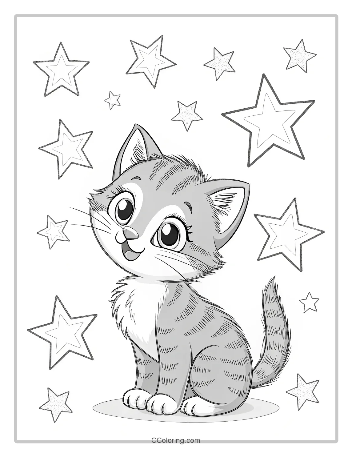 Kitten Coloring Pages with Star Designs