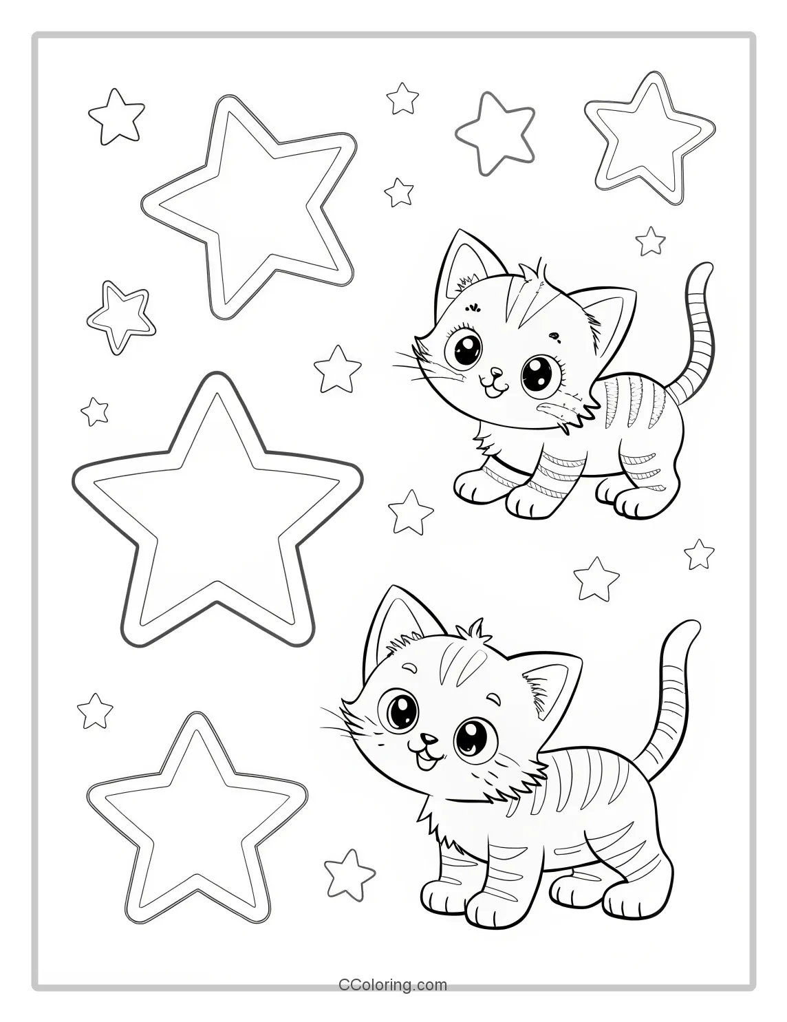 Kitten Coloring Pages with Star Shapes