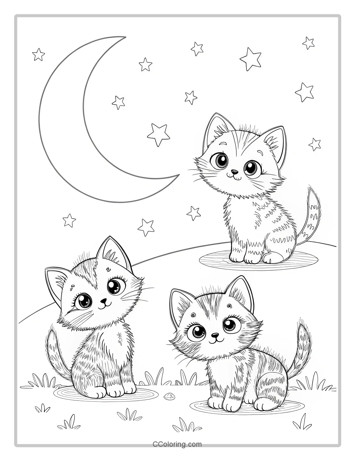 Kitten Coloring Pages with Stars