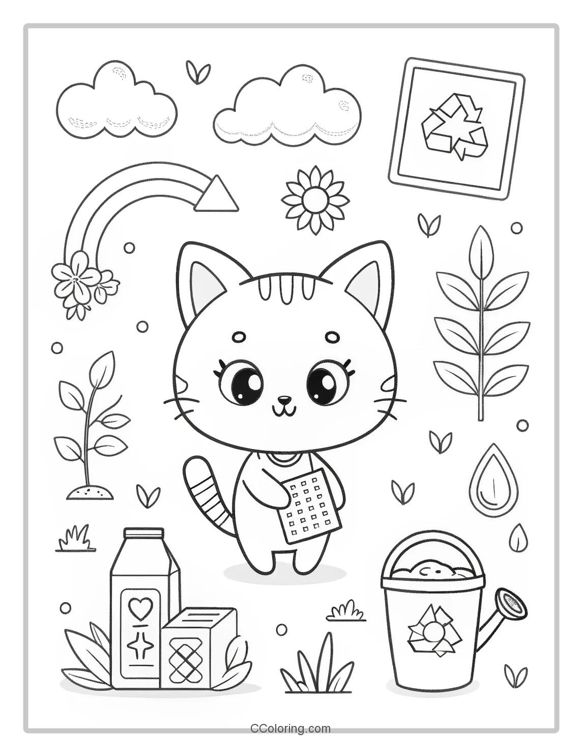Kitten Coloring Pages with Sustainable Design Elements