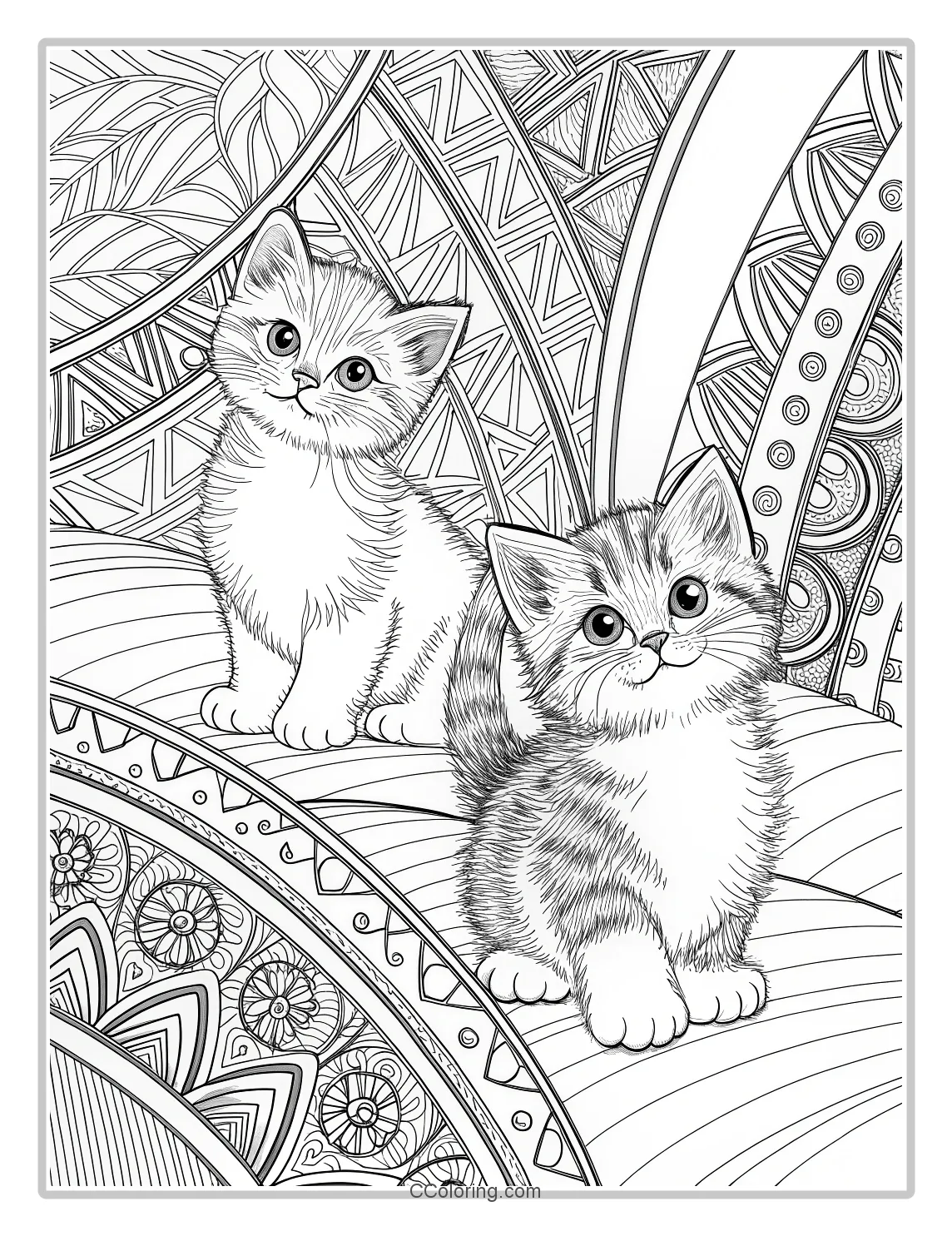 Kitten Coloring Pages with Textured Fabrics
