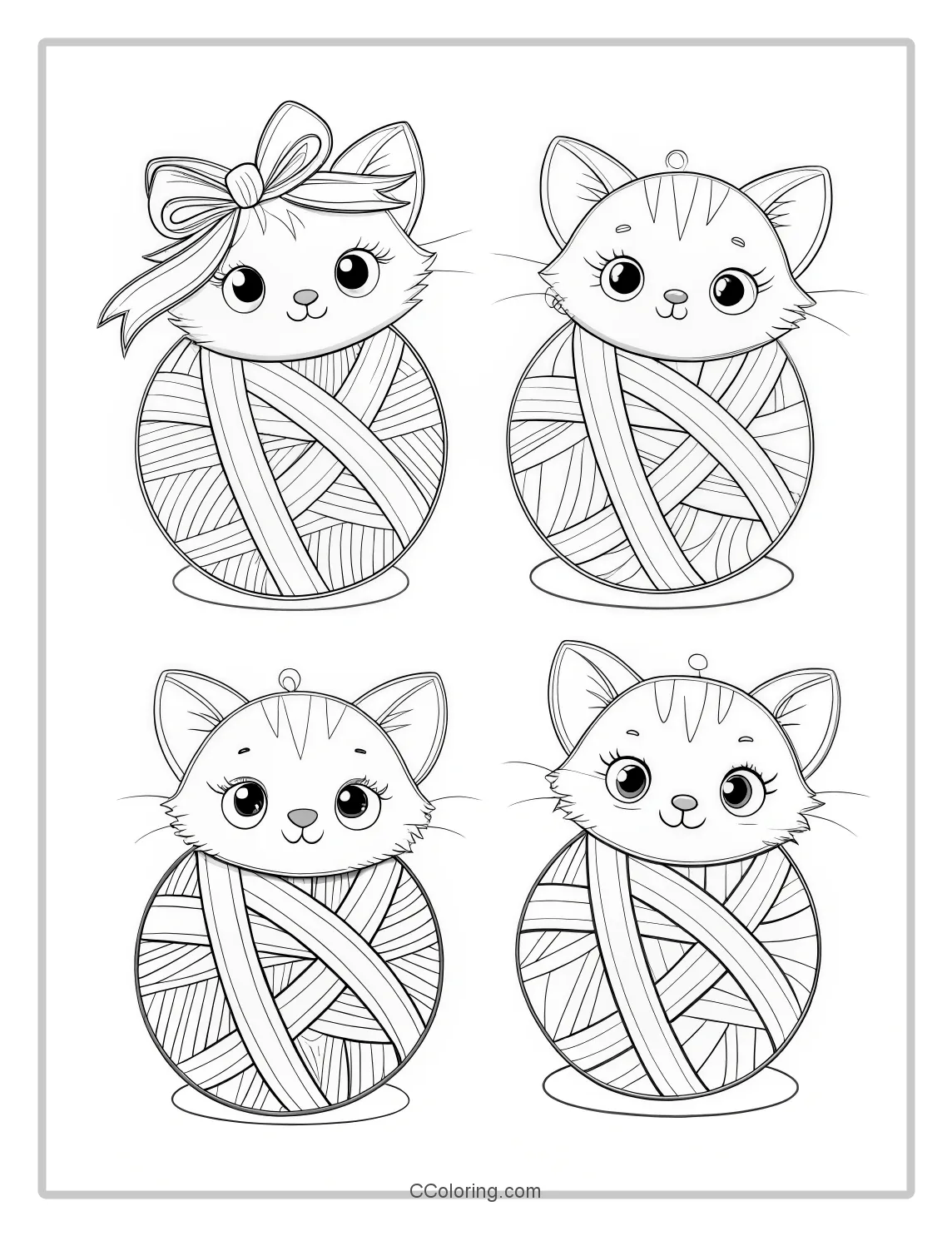 Kitten Coloring Pages with Wrapped and Tied Designs