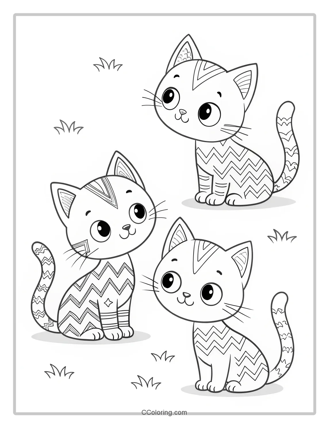Kitten Coloring Pages with Zigzag Designs