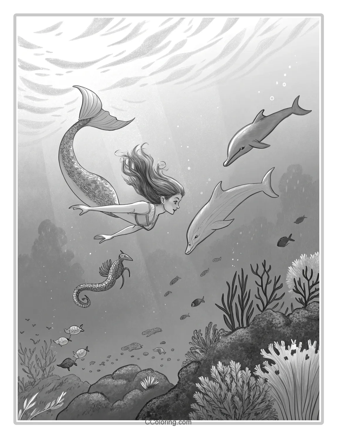 Mermaid Adventures with Dolphins and Seahorses