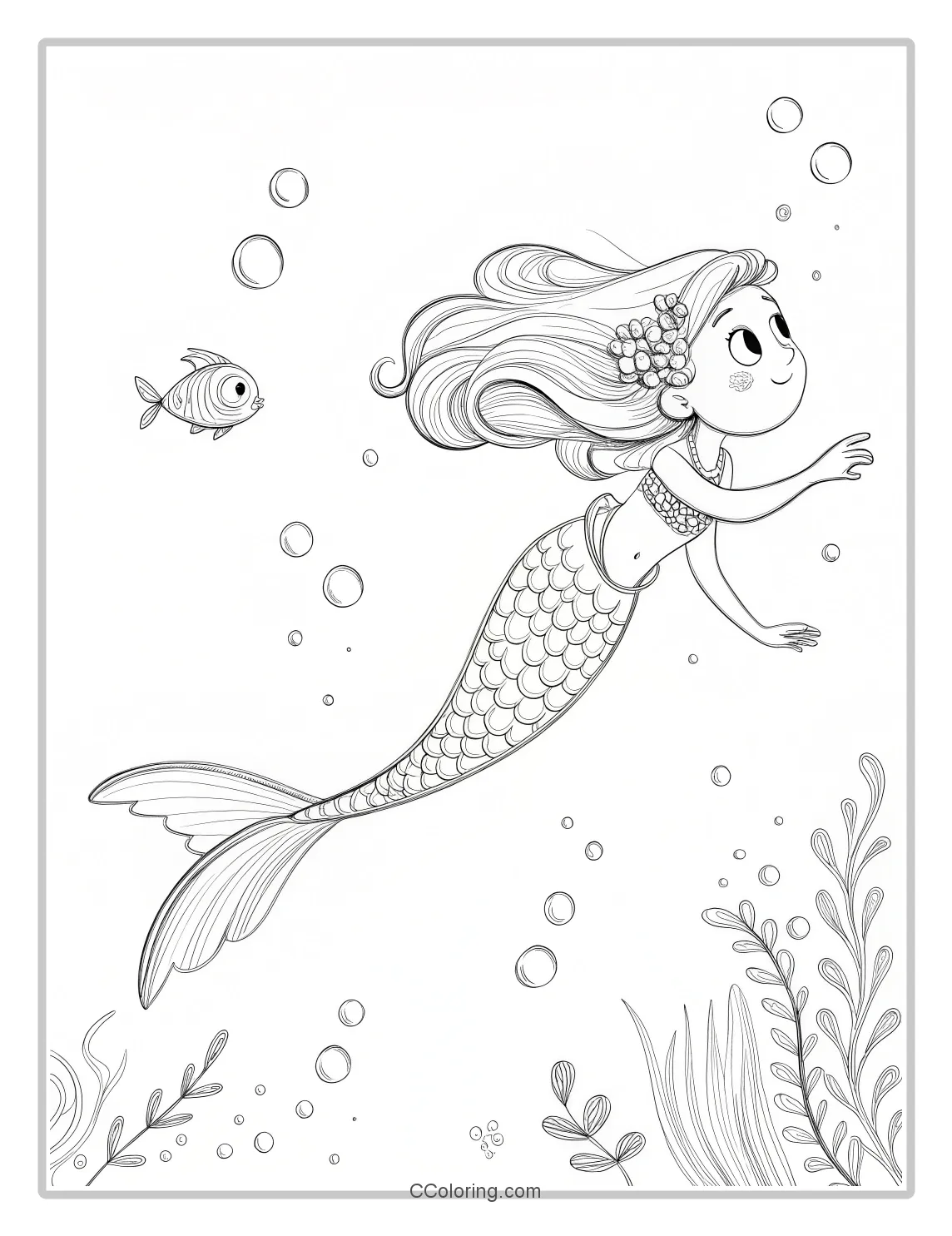 Mermaid Coloring Pages and Bubble Trails