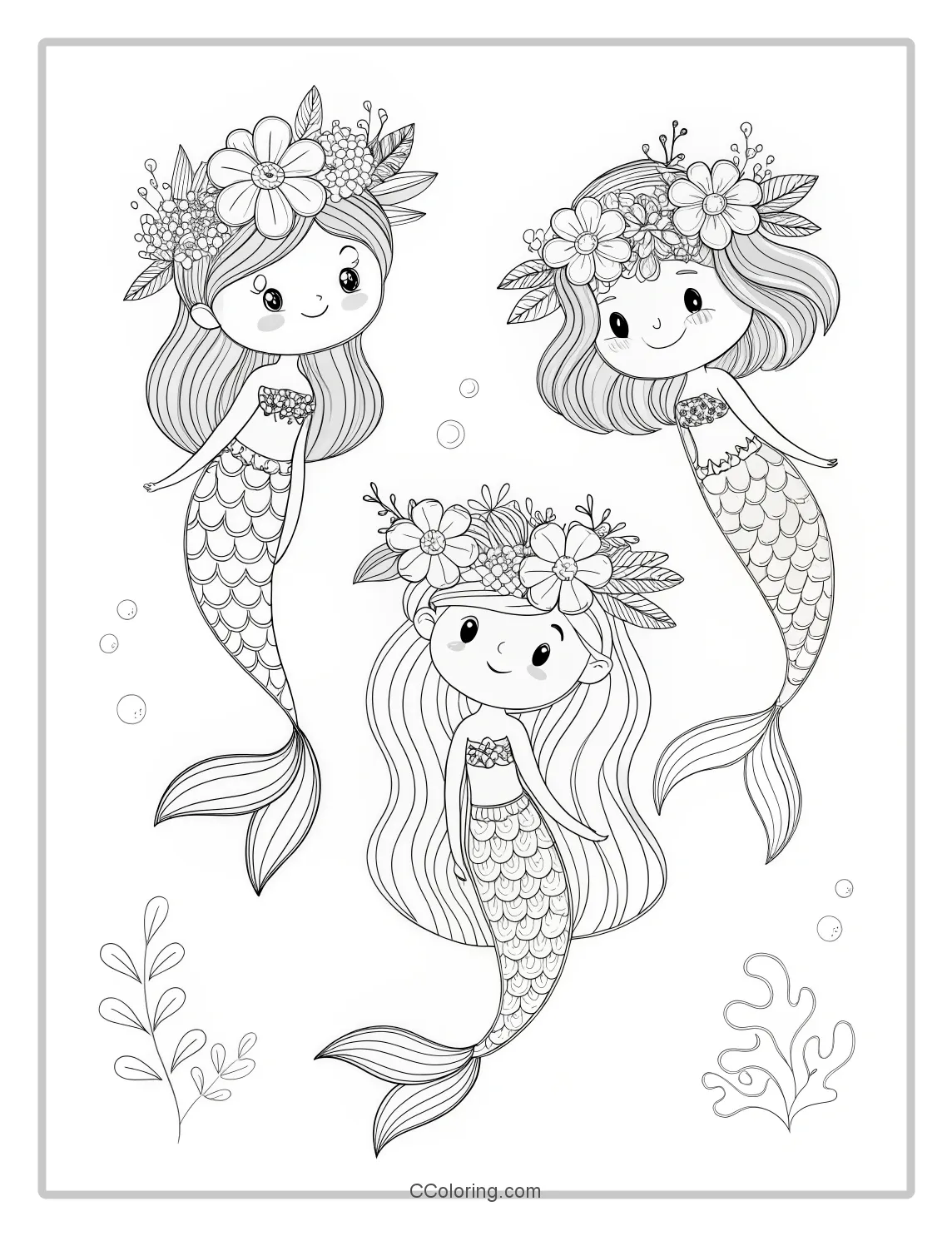 Mermaid Coloring Pages and Flower Crowns