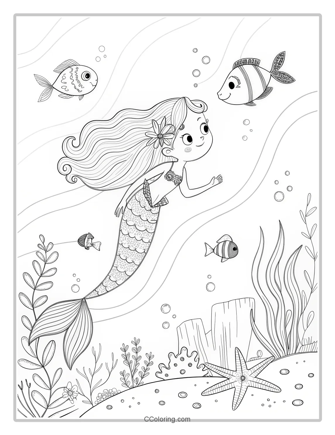 Mermaid Coloring Pages and Ocean Creatures