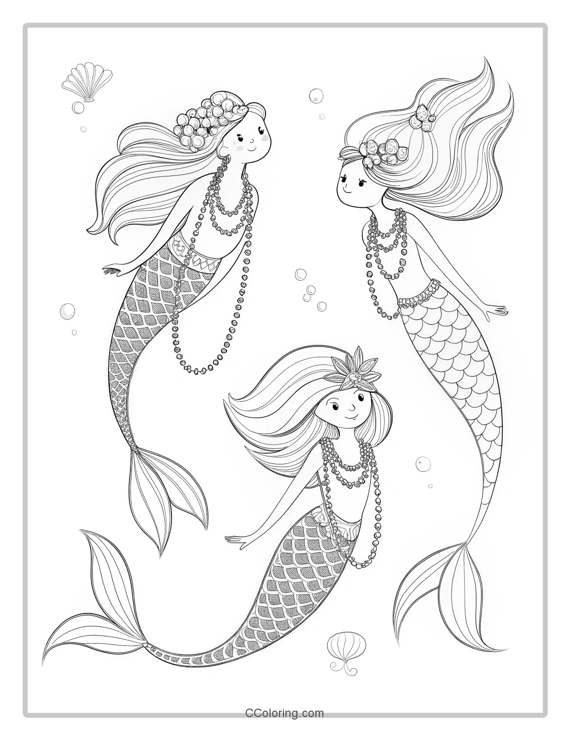 Mermaid Coloring Pages and Pearl Necklaces