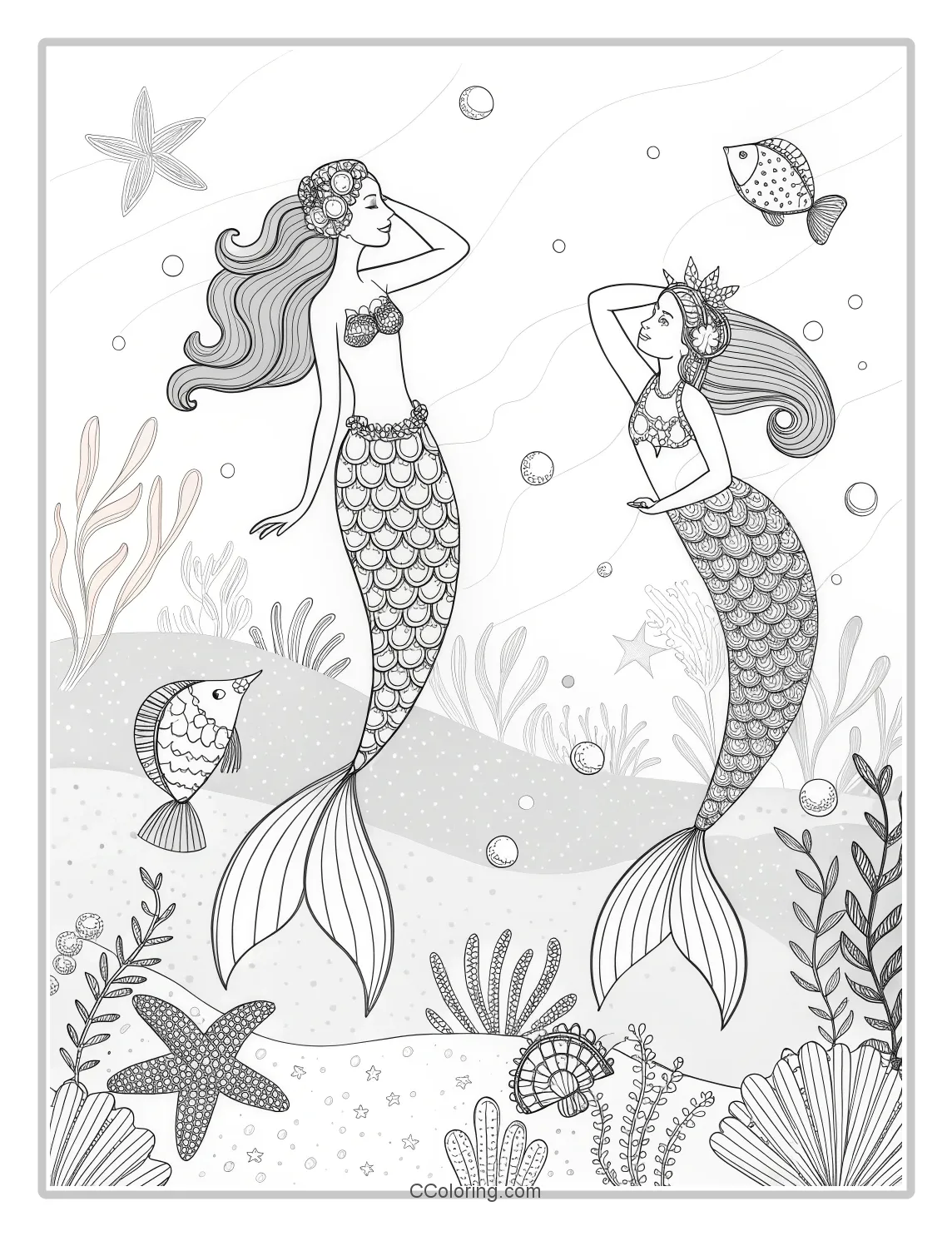 Mermaid Coloring Pages and Shell Mosaics
