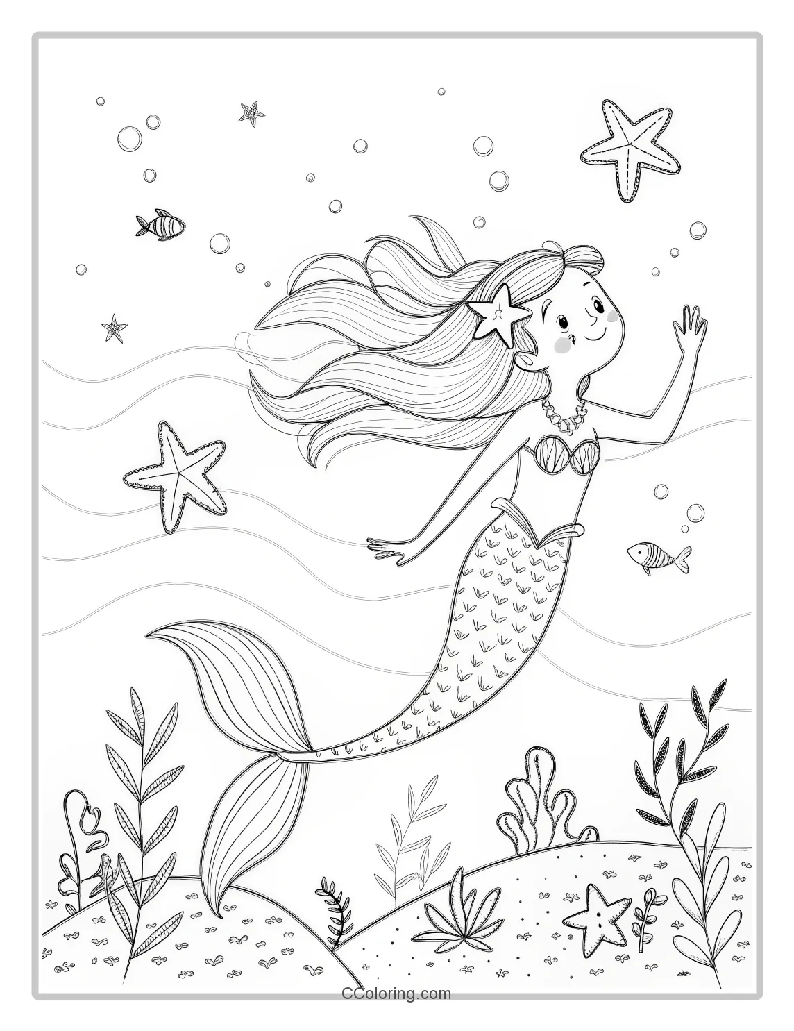 Mermaid Coloring Pages and Star Patterns