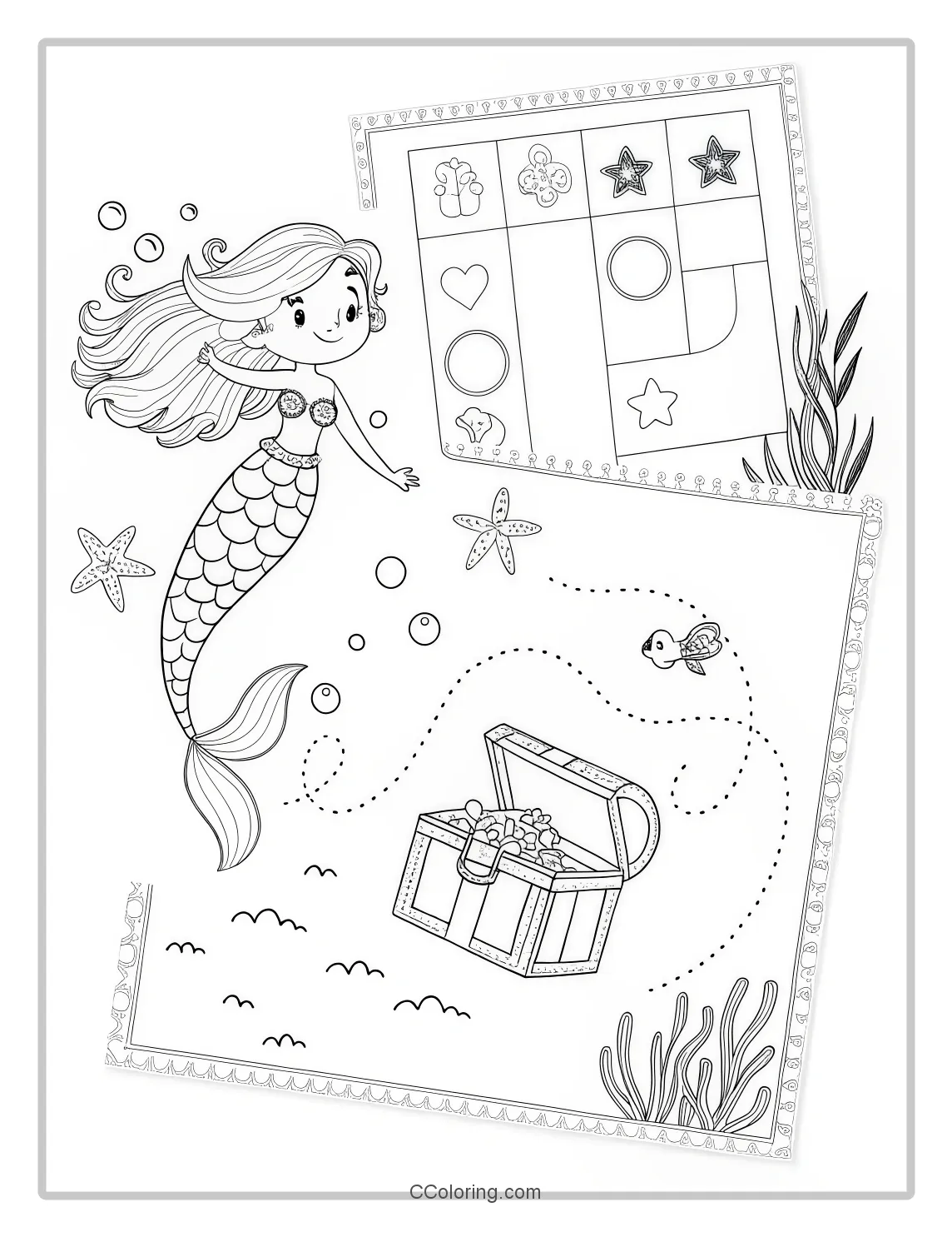 Mermaid Coloring Pages and Treasure Maps