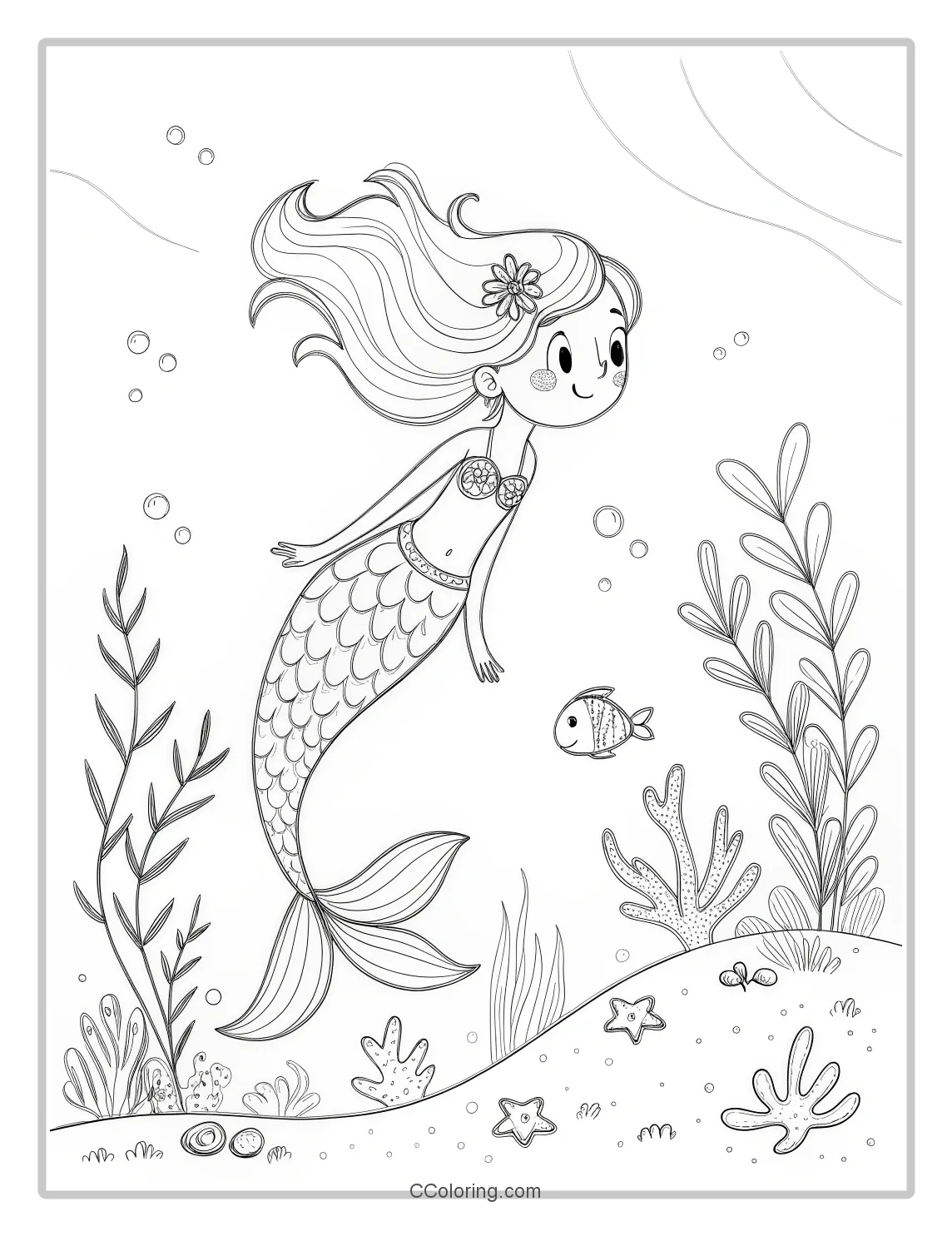 Mermaid Coloring Pages and Water Plants