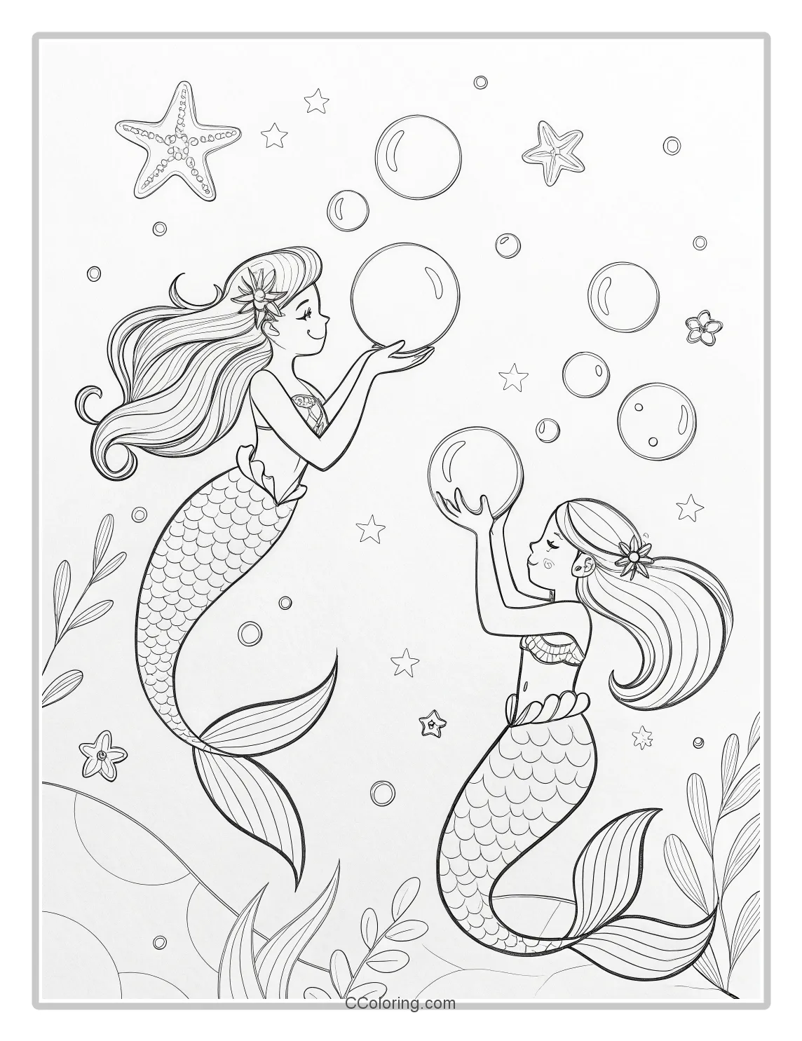 Mermaid Coloring Pages with Basic Crystal Balls