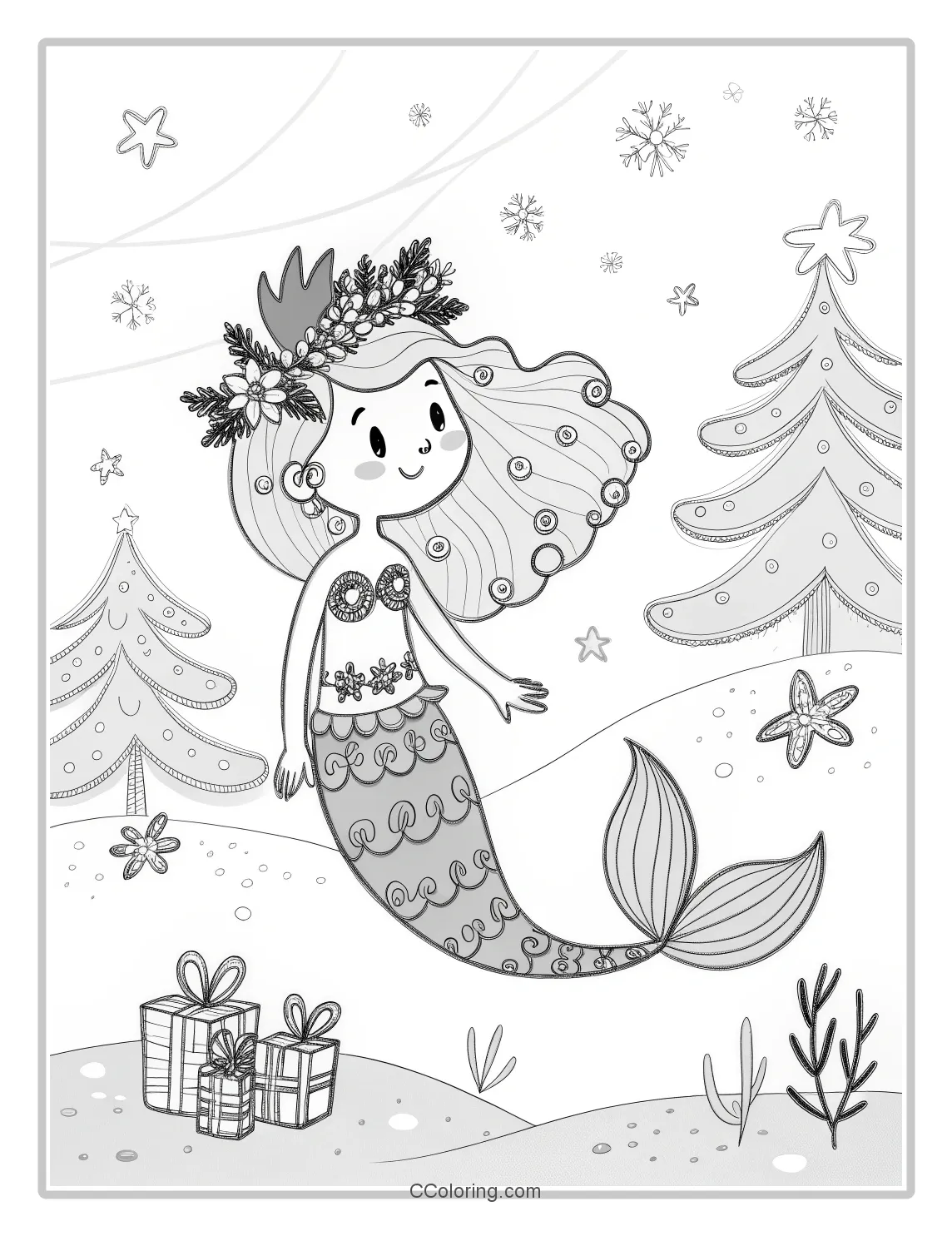 Mermaid Coloring Pages with Christmas Themes and Holiday Cheer