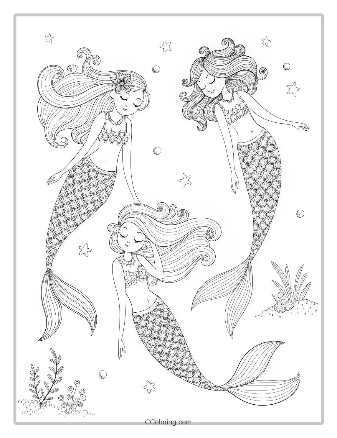 Mermaid Coloring Pages with Elegant Tails