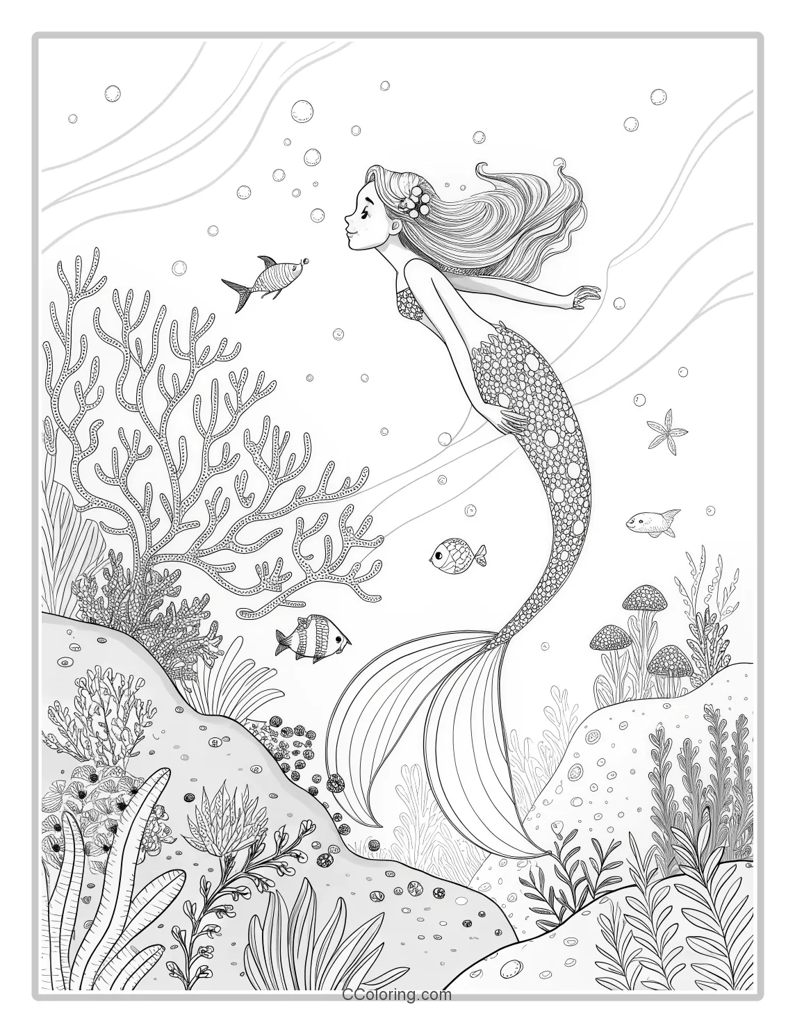 Mermaid Coloring Pages with Enchanted Coral Reefs