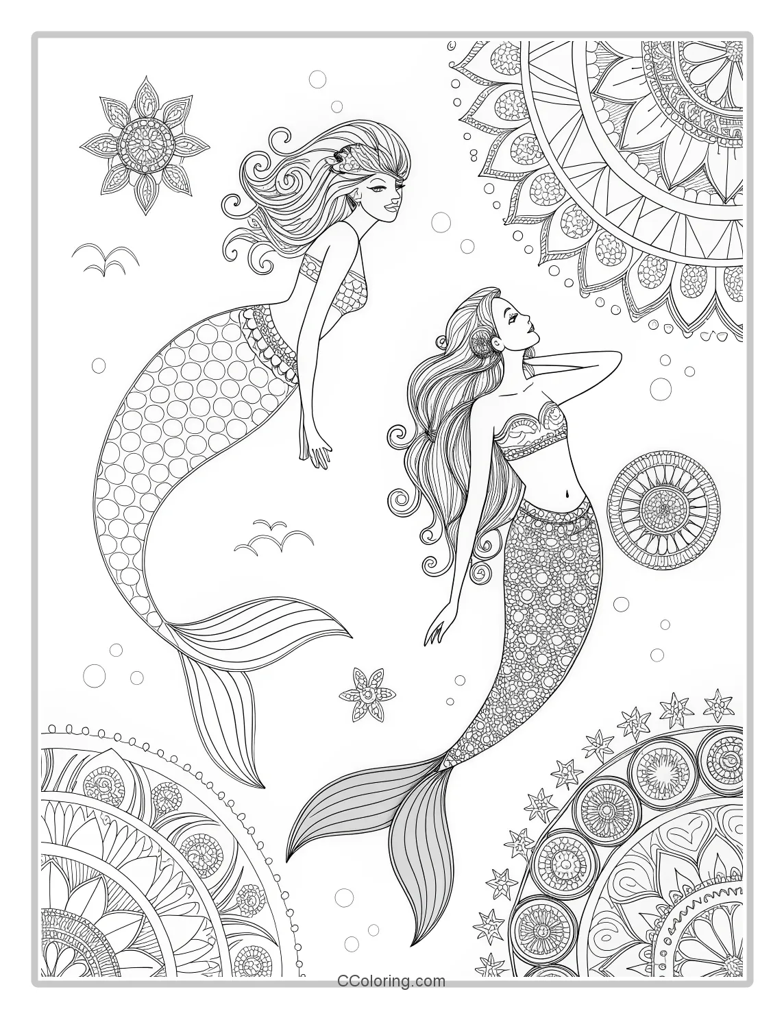 Mermaid Coloring Pages with Intricate Mandalas Calming Patterns