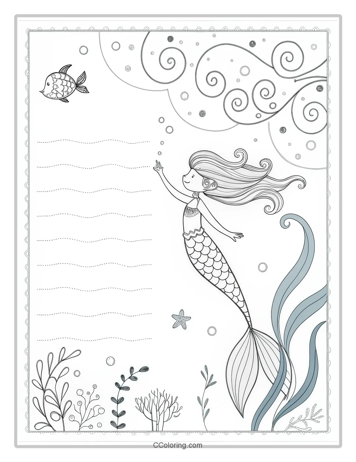 Mermaid Coloring Pages with Ocean Currents
