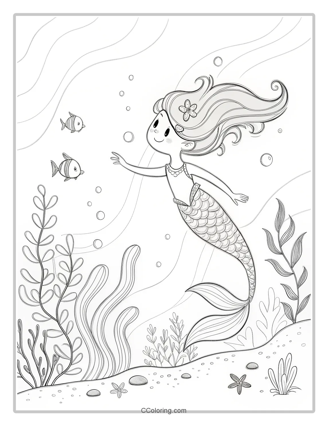 Mermaid Coloring Pages with Seaweed