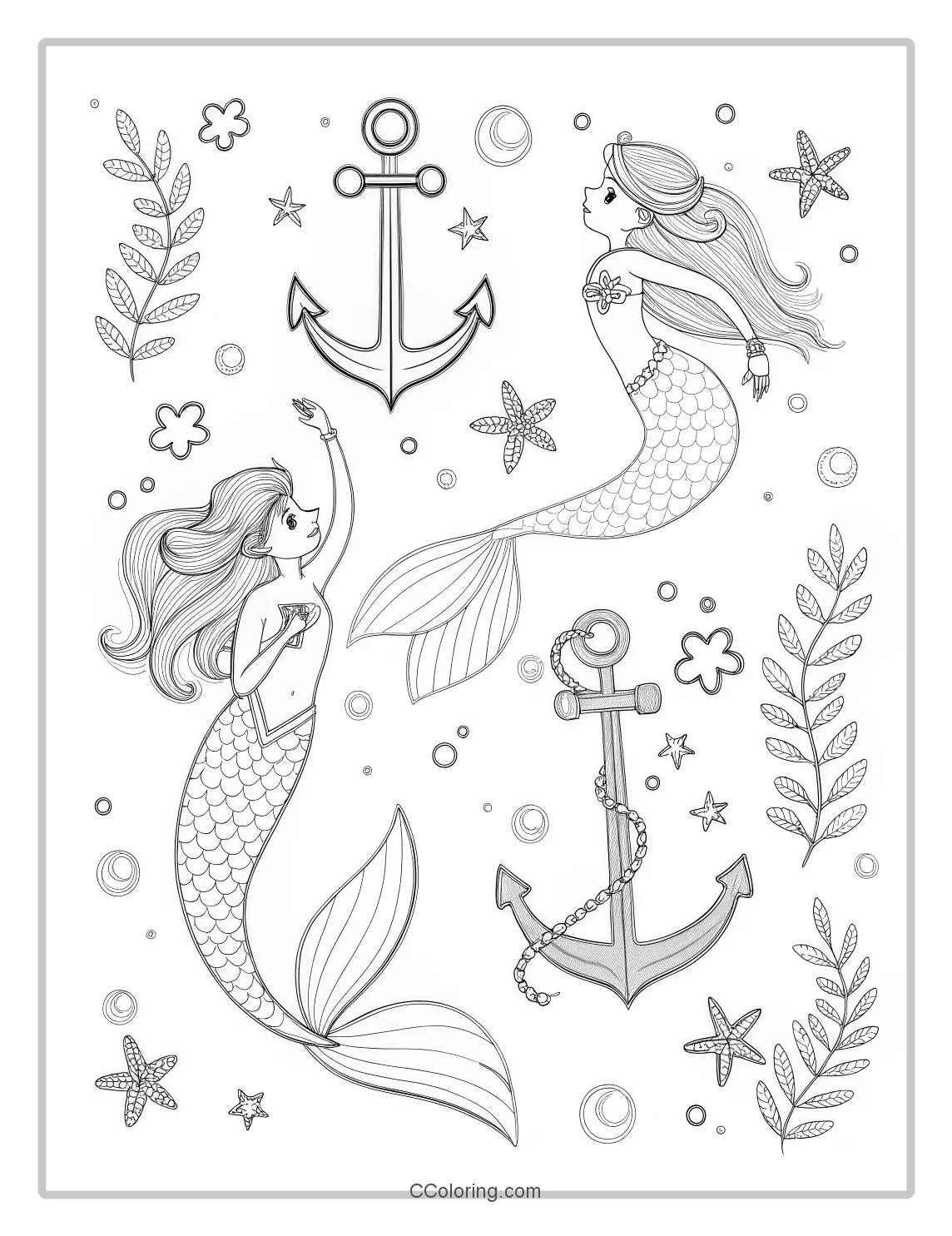 Mermaid Coloring Pages with Simple Anchor