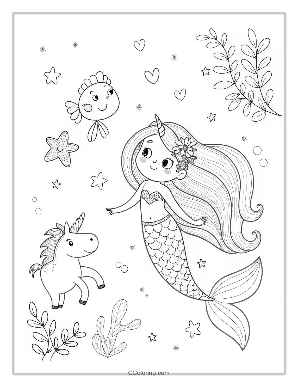 Mermaid Coloring Pages with Simple Magical Creatures