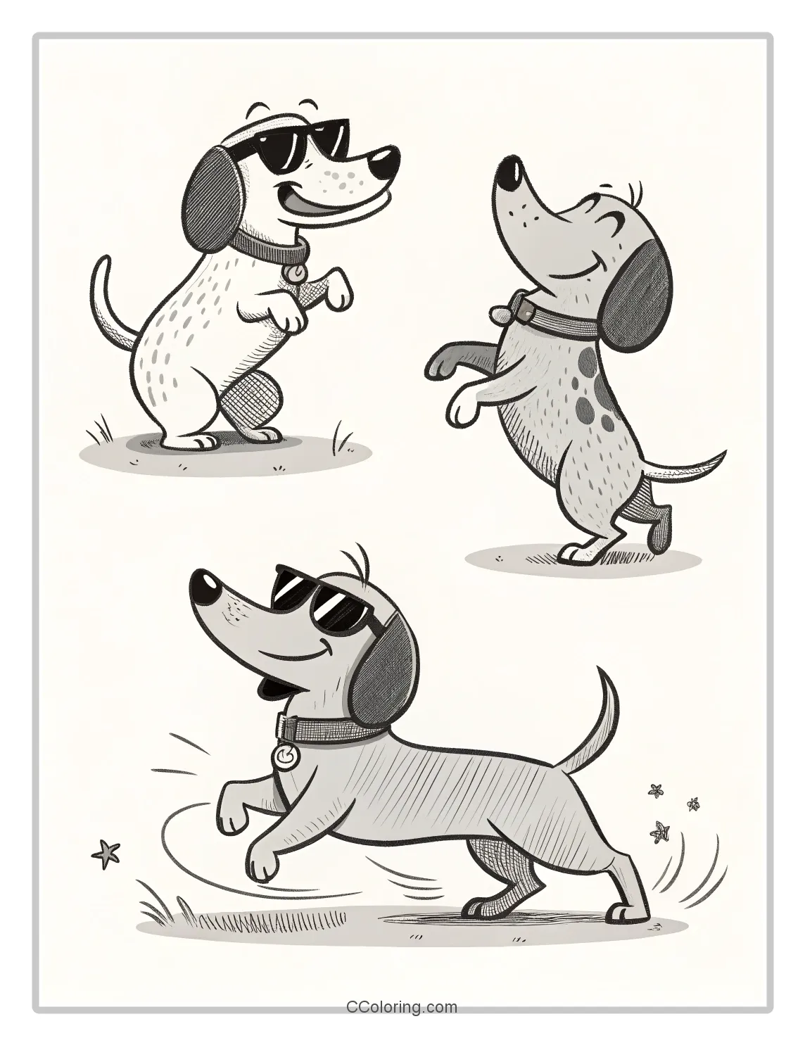 Monochrome Cool Dog Pages Expressive Poses