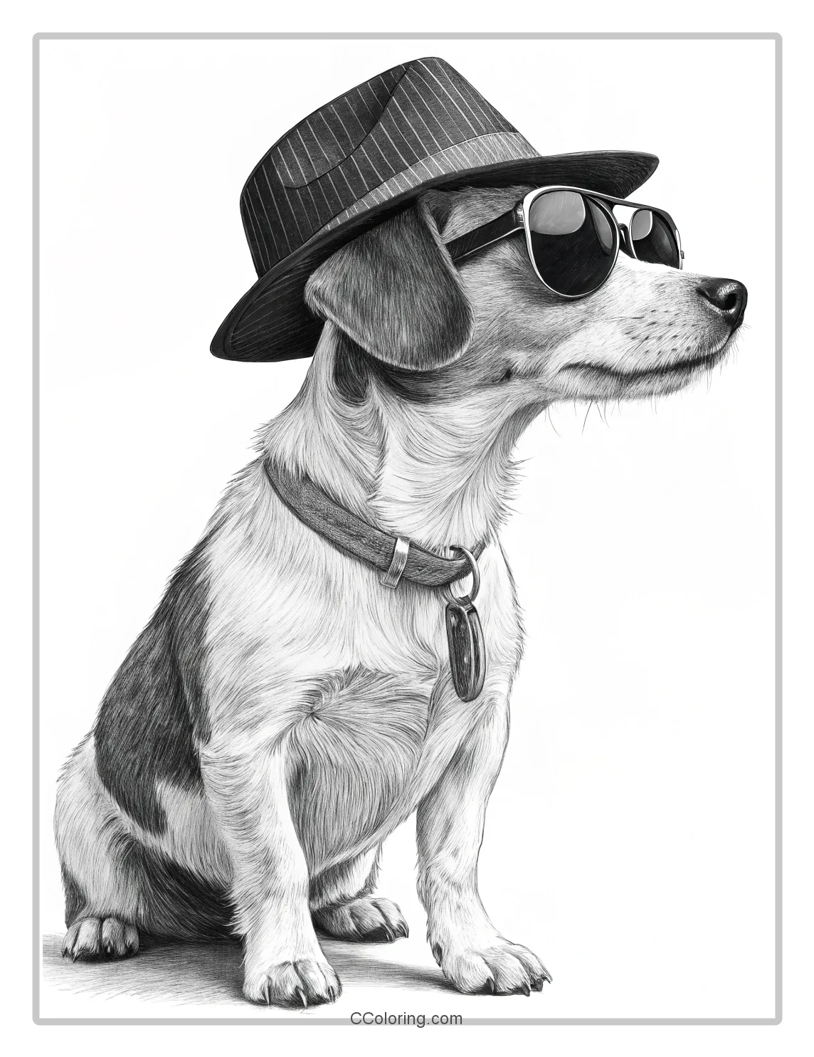 Monochrome Dog Pages Dog with a Fedora and Sunglasses